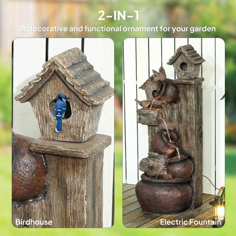 Outsunny 2 in 1 Resin Outdoor Waterfall Fountain with Birdhouse Image 8