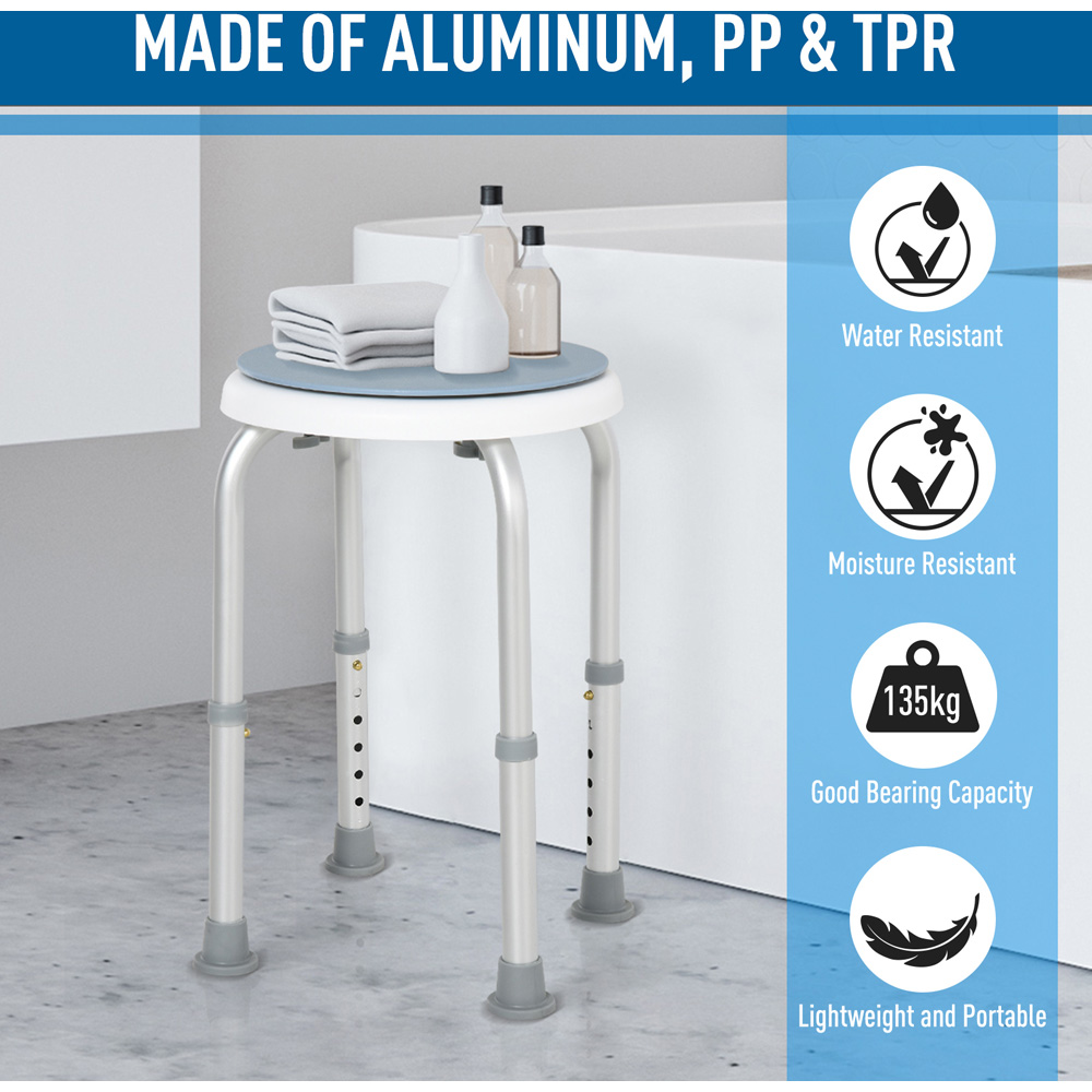 Portland Height Adjustable Aluminium Swivel Shower Stool Image 7