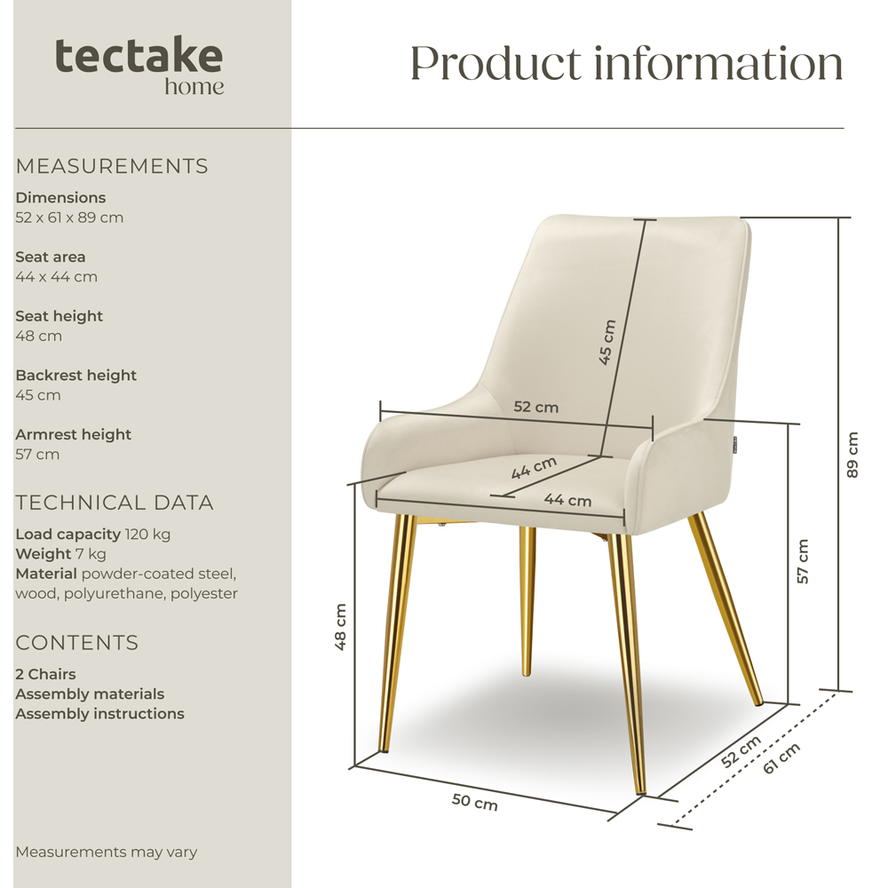 tectake Avane Set of 2 Beige Dining Chair Image 9