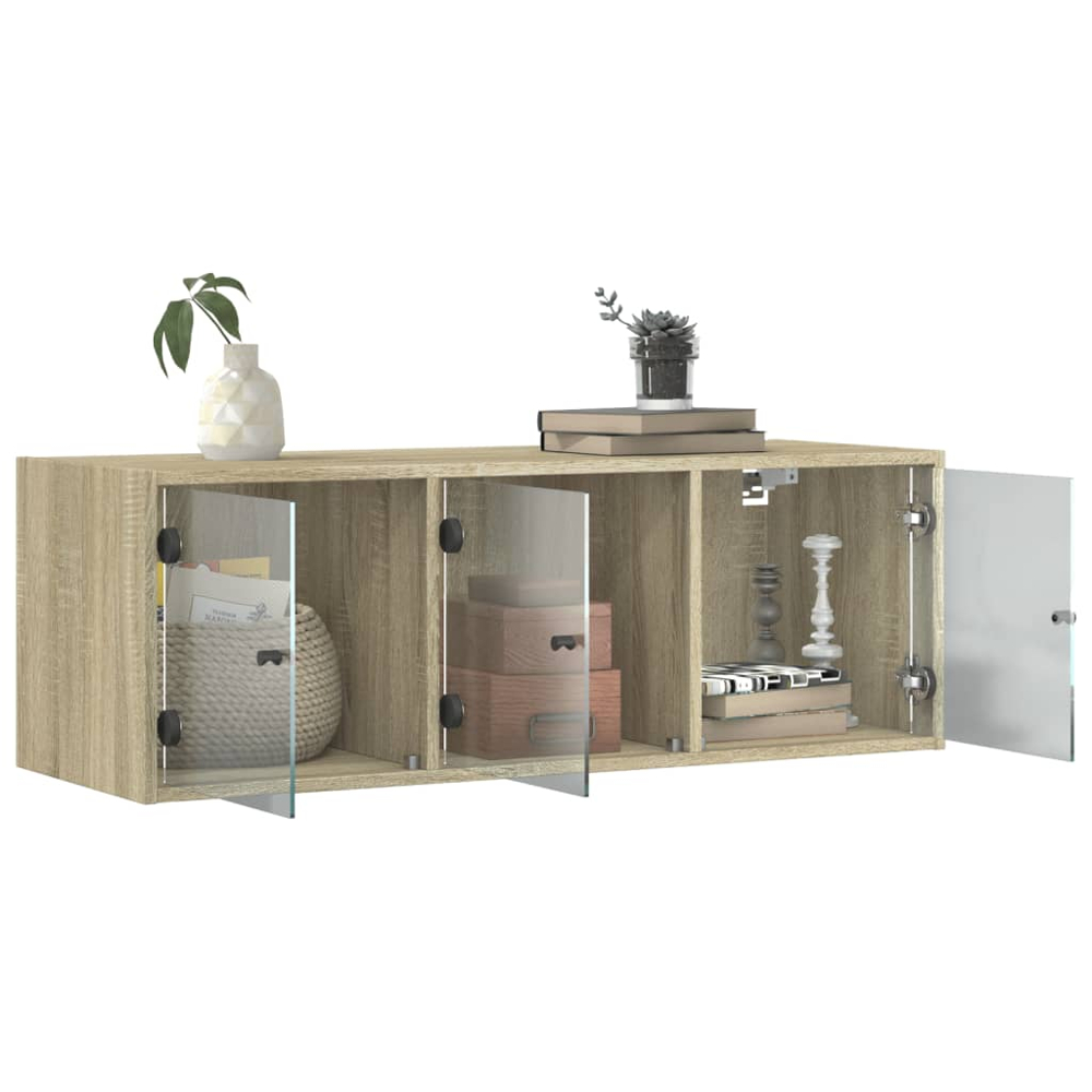 vidaXL 3 Door Sonoma Oak Glass Wall Cabinet Image 5