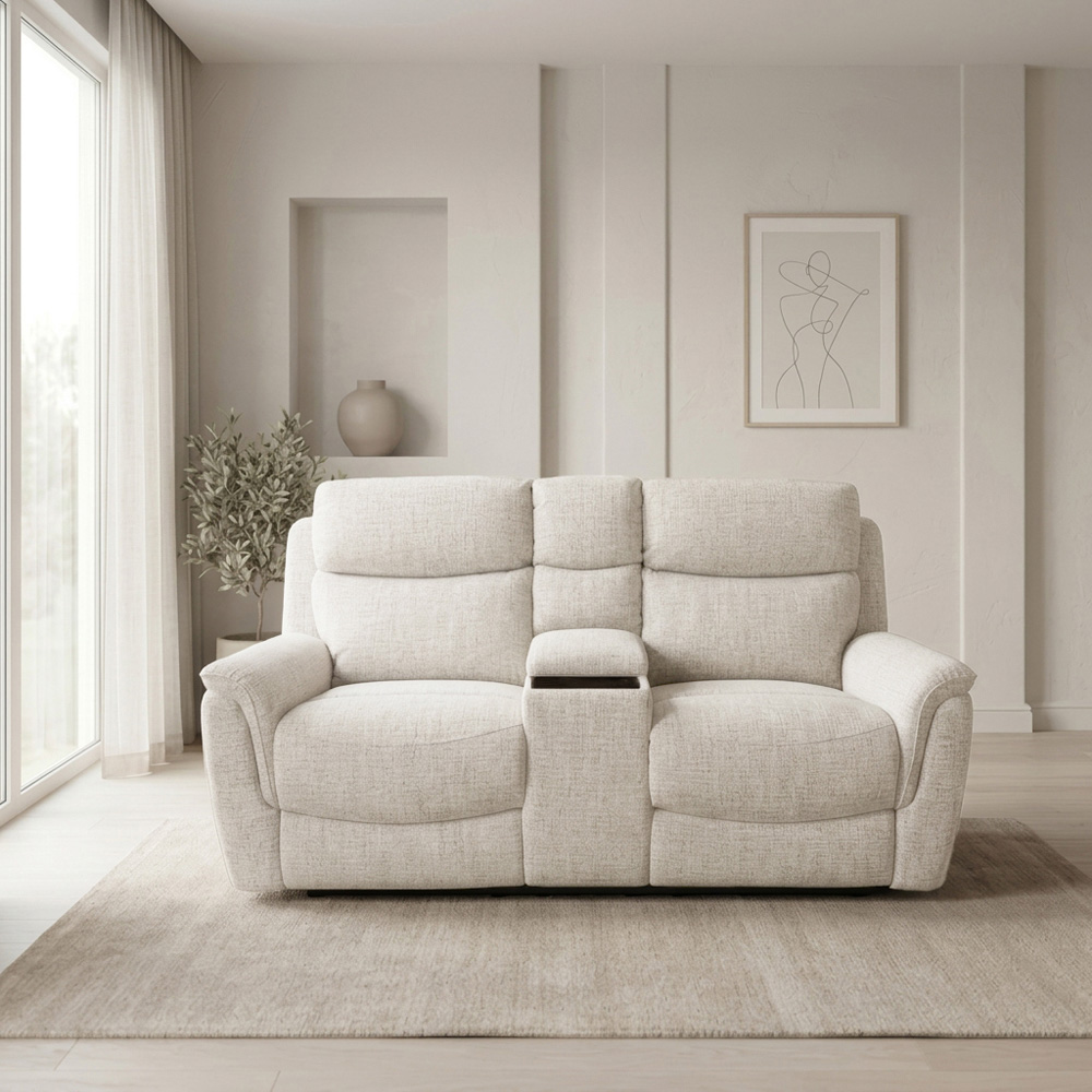 Long Island 2 Seater Beige Recliner Sofa with Console Image 3