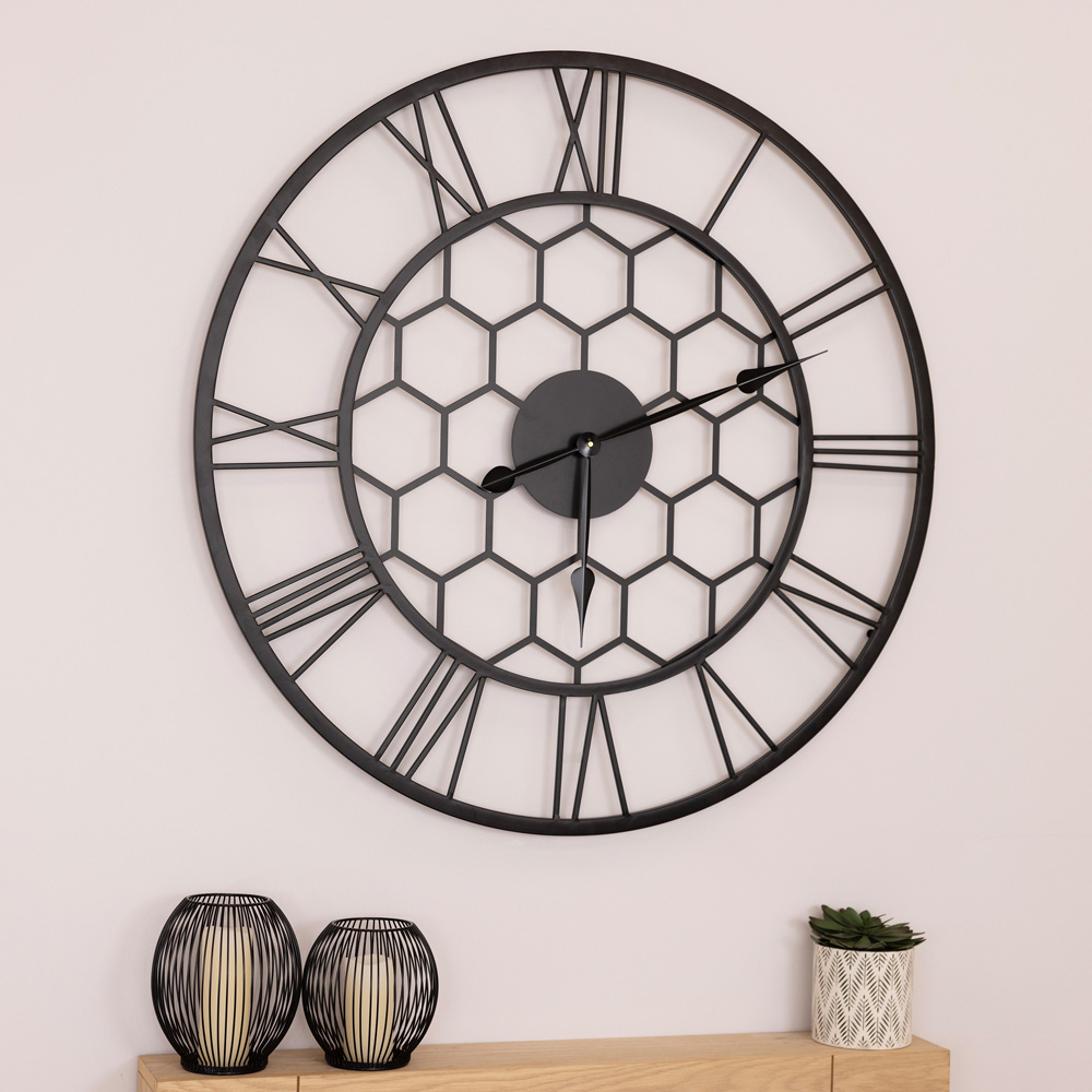 Charles Bentley Stanwick Black Round Skeleton Indoor and Outdoor Wall Clock 90cm Image 2
