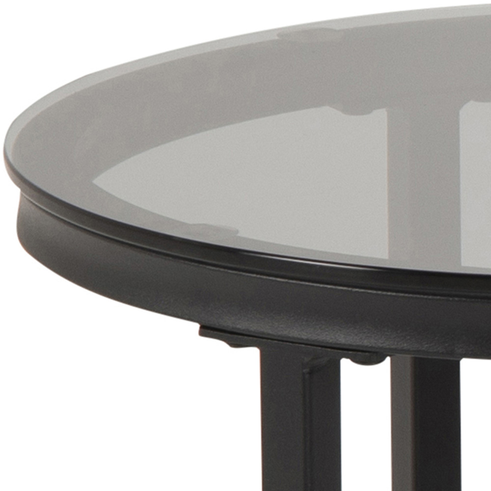 Florence Spiro Round Black Marble Oval Smoked Melamine Glass Top Nest of Tables Set of 2 Image 6
