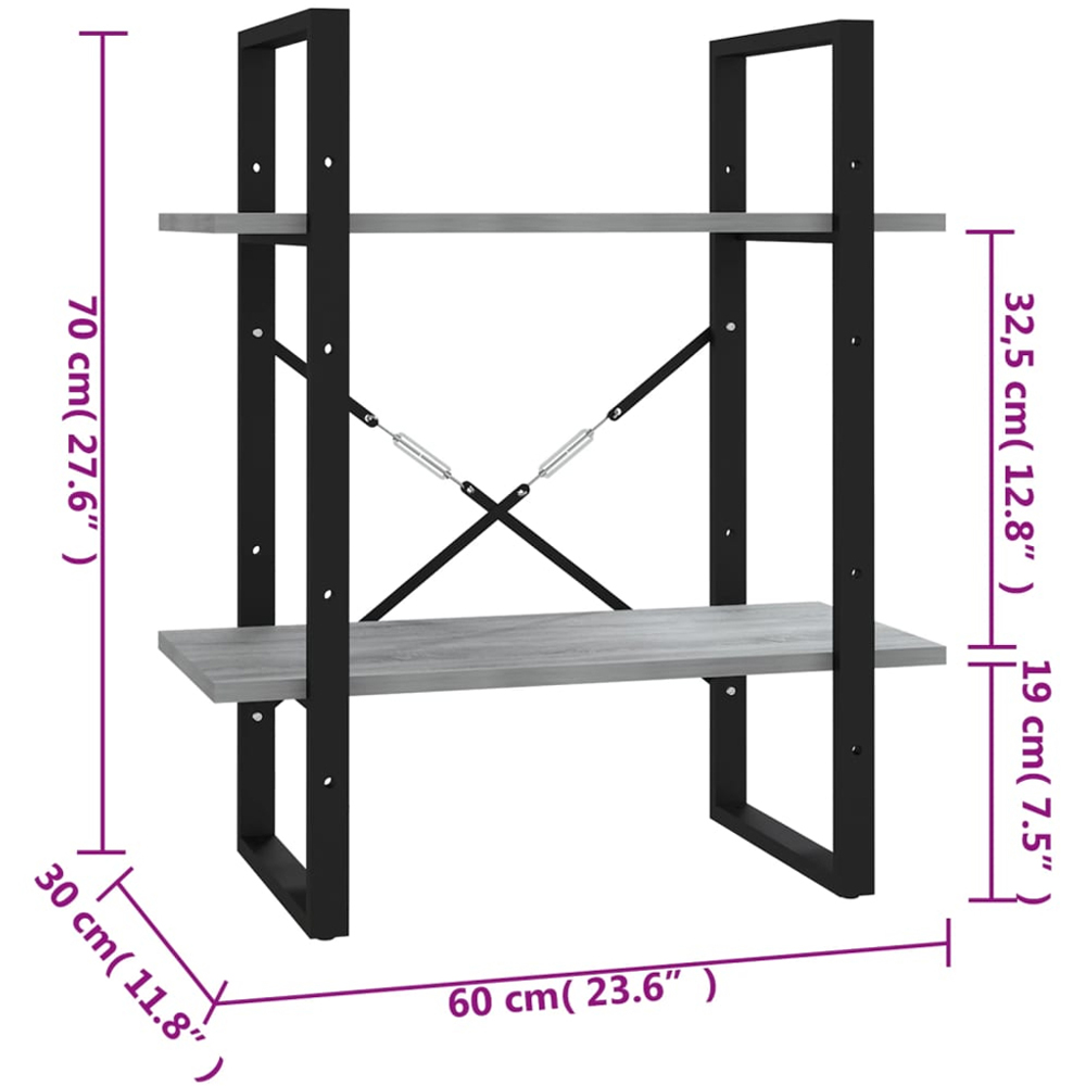 vidaXL 2 Shelf Brown Oak Bookcase Image 8