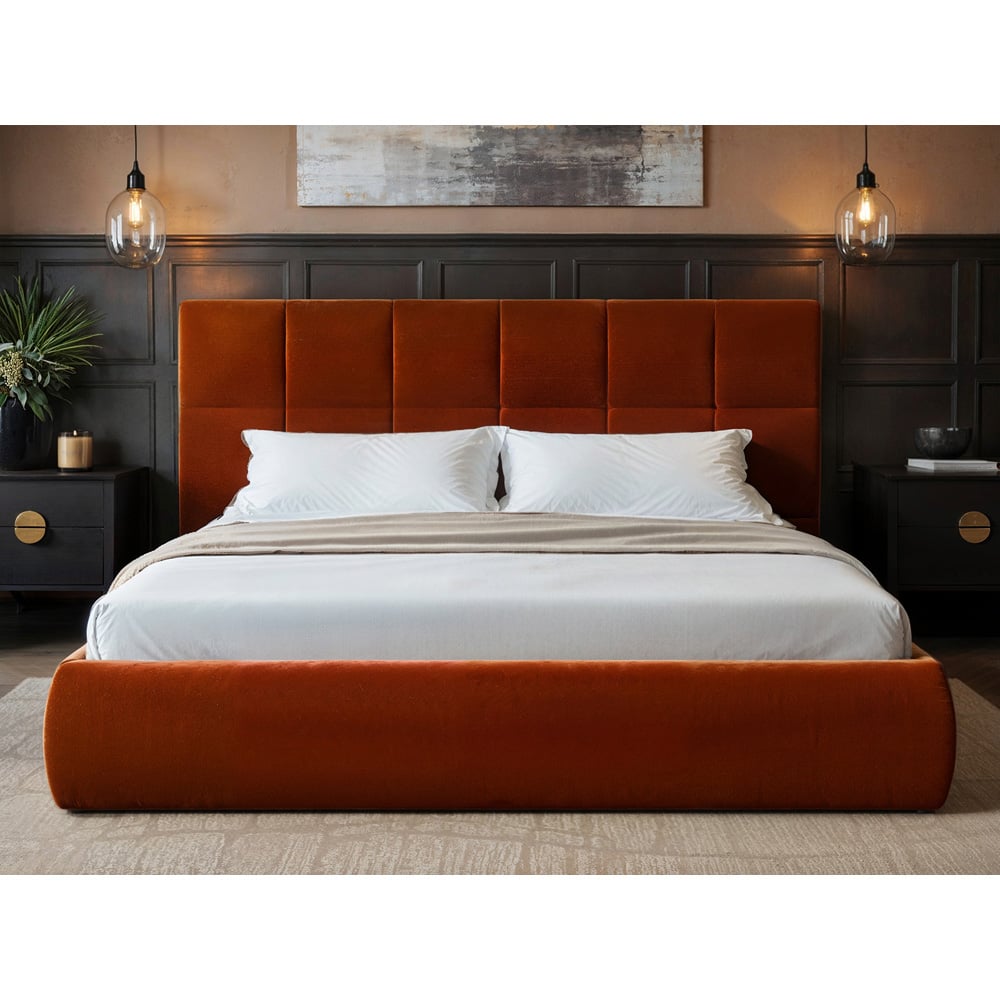 Solace+Co Mika Double Burnt Orange Velvet Ottoman Bed Image 4