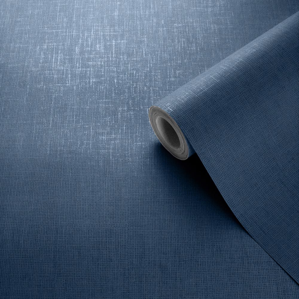 Darcy James Linen Blue Textured Wallpaper Image 2