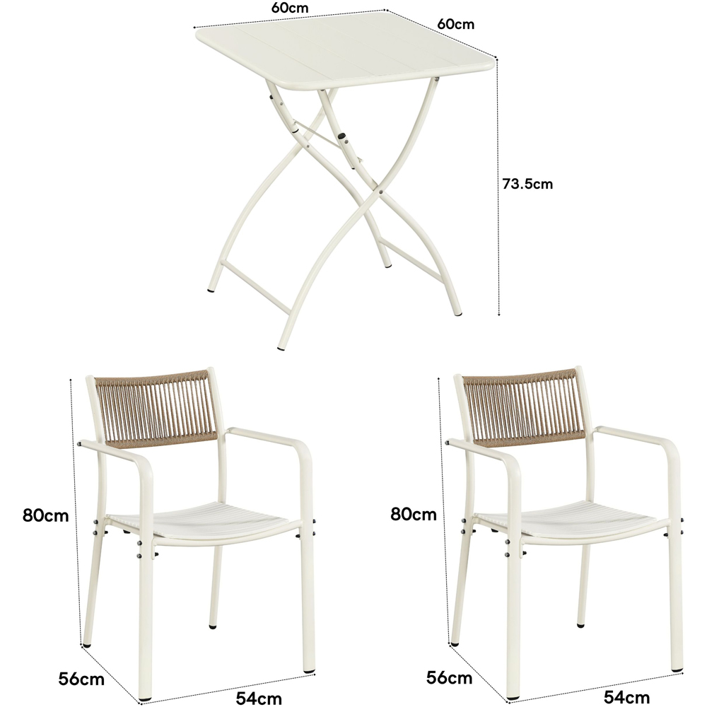 Core Products 2 Seater White Rope Back Effect Square Metal Foldable Table Garden Bistro Set Image 8