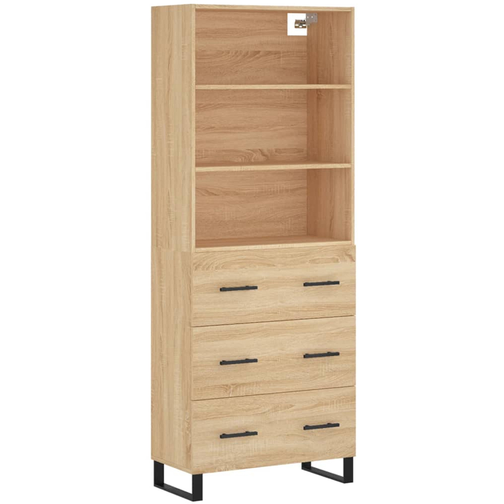 vidaXL 3 Drawer 3 Open Shelf Sonoma Oak Highboard with Metal Legs Image 2