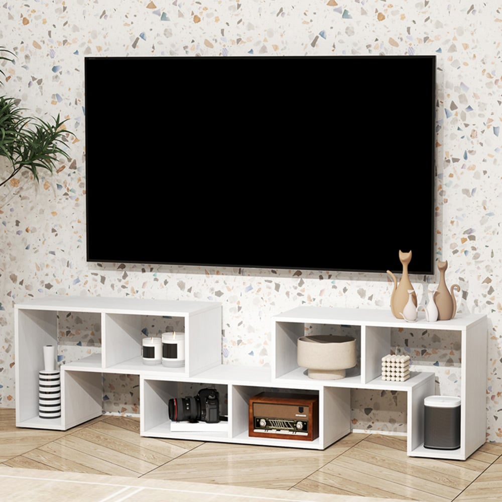 HOMCOM 6 Shelf White TV Unit Image 1