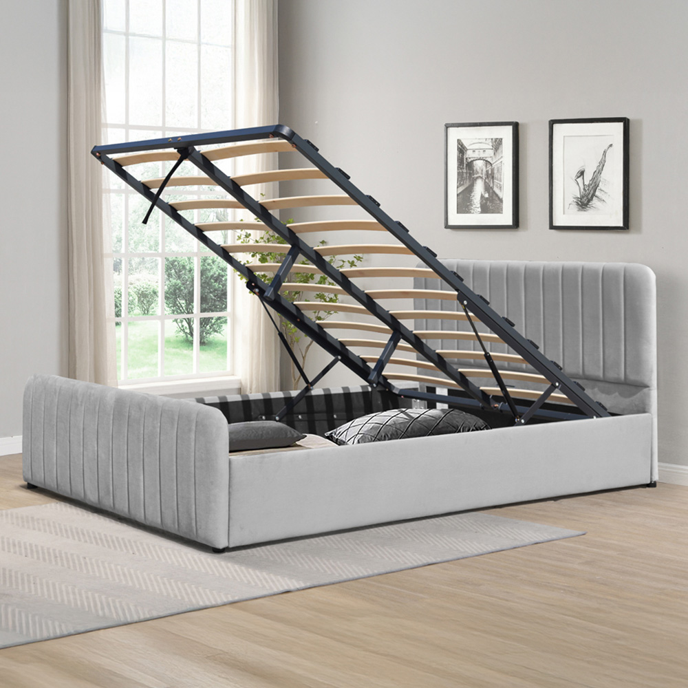 Comfy Living King Size Light Grey Brushed Velvet Gas Lift Ottoman Bedframe Image 1