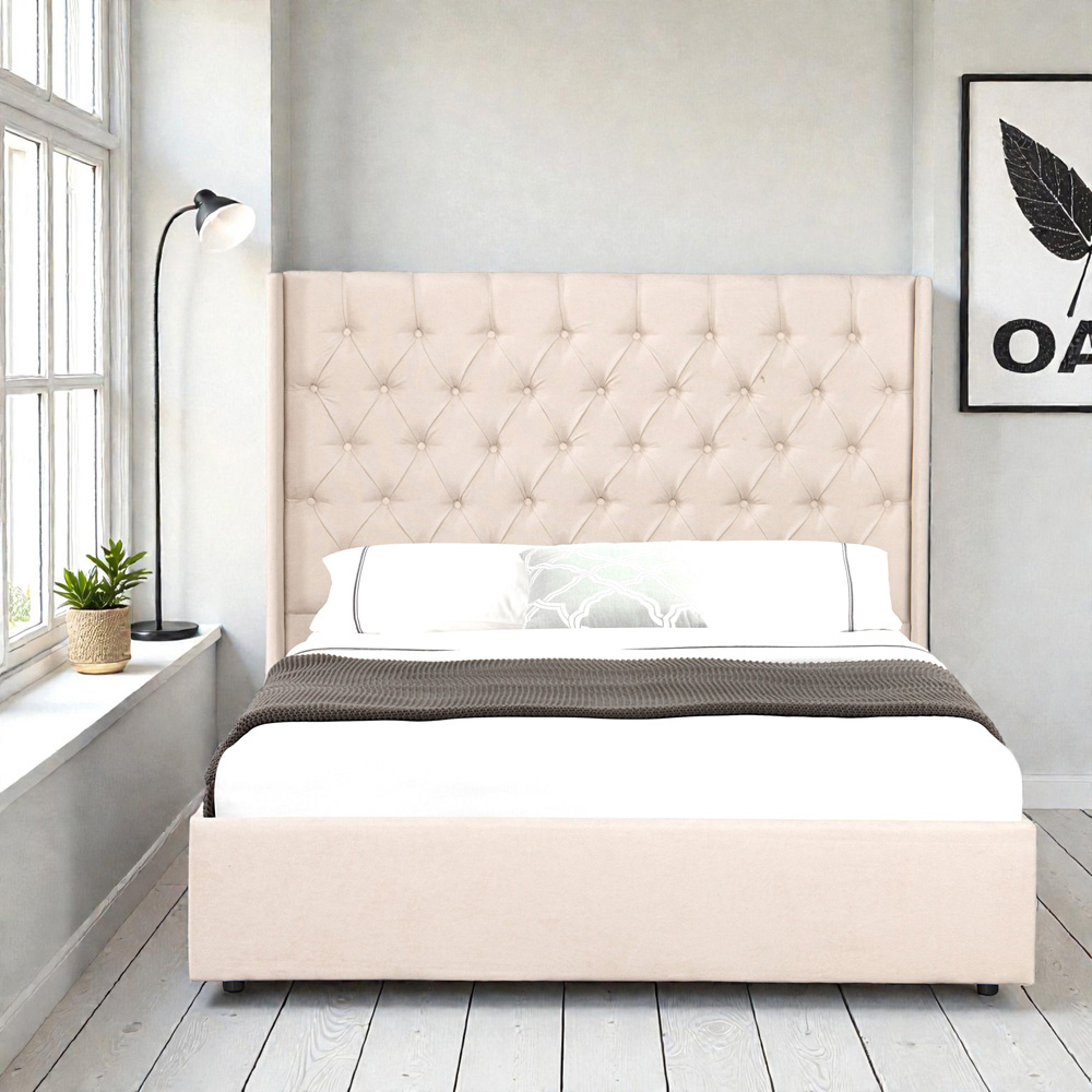 OAT Home Wrenbury Double Natural Lift-Up Ottoman Bed Frame with Buttoned Winged Headboard Image 6