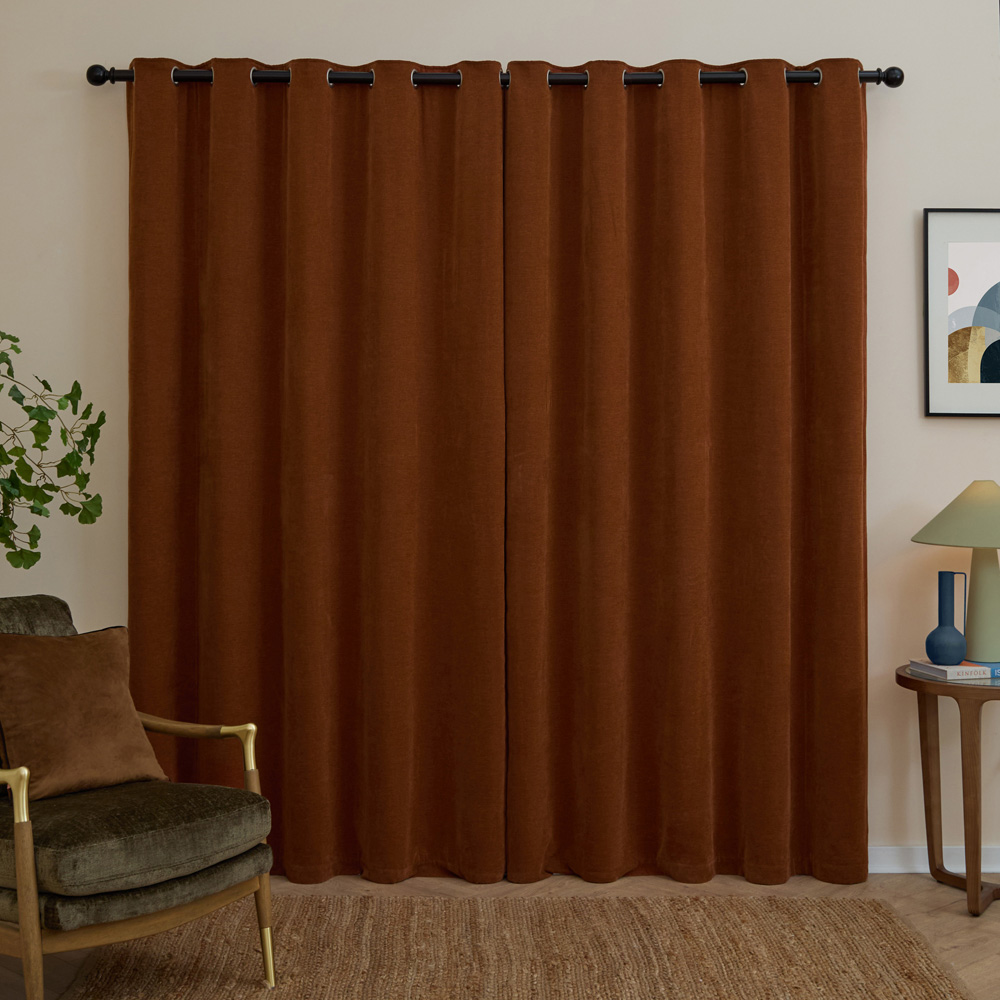 Furn Rust Soft Chenille Blackout Eyelet Curtains 229 x 229cm Image 2