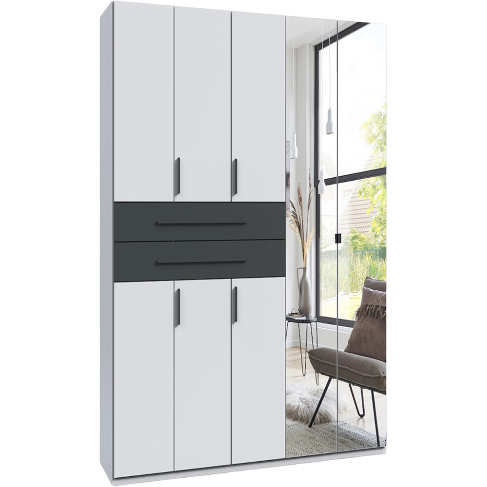 TJ'S Digit 5 Door 2 Drawer White and Graphite Mirrored Wardrobe Image 2