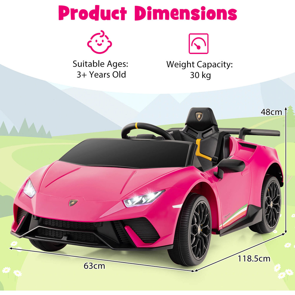 Costway Kids Pink Lamborghini Ride On Car with Remote Control and LED Lights 12V Image 7