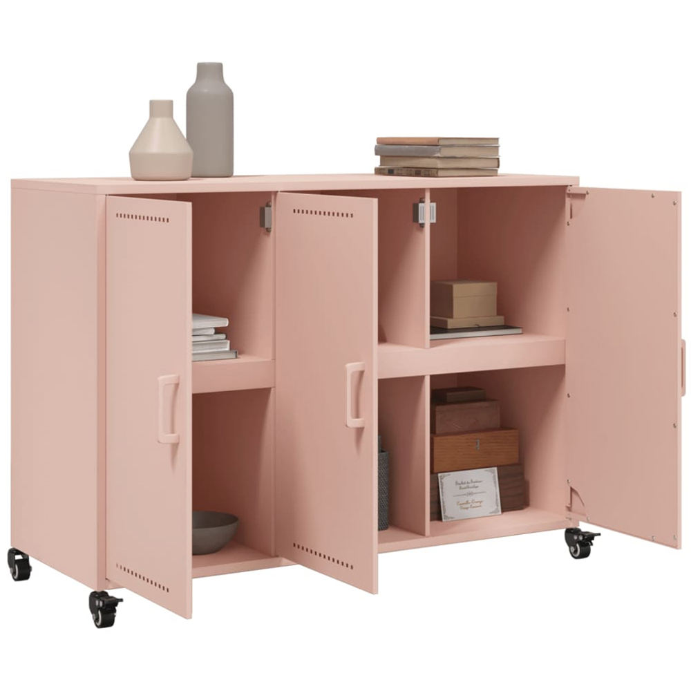 vidaXL 3 Door Pink Metal Sideboard Image 5