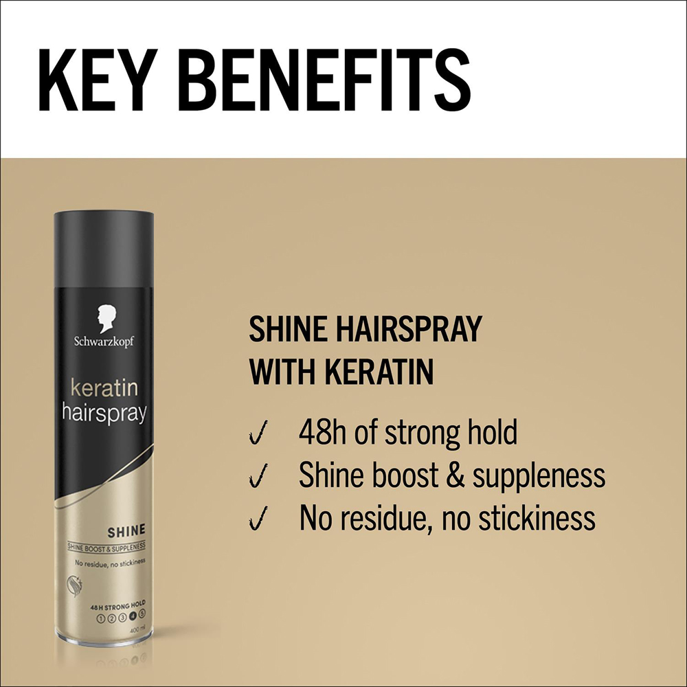 Schwarzkopf Keratin 48H Extra Strong Hold Supple Hair Spray 400ml 3 Pack Image 3