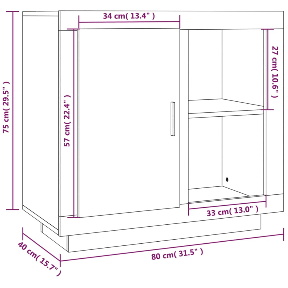 vidaXL Single Door 2 Shelf White Sideboard Image 9