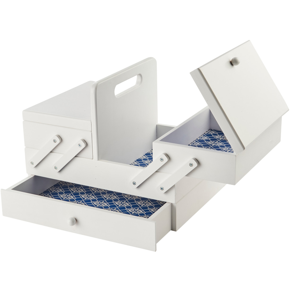 Sewing Online LW5190 White with Geometric Design Interior Wooden Medium Cantilever Sewing Box Image 2