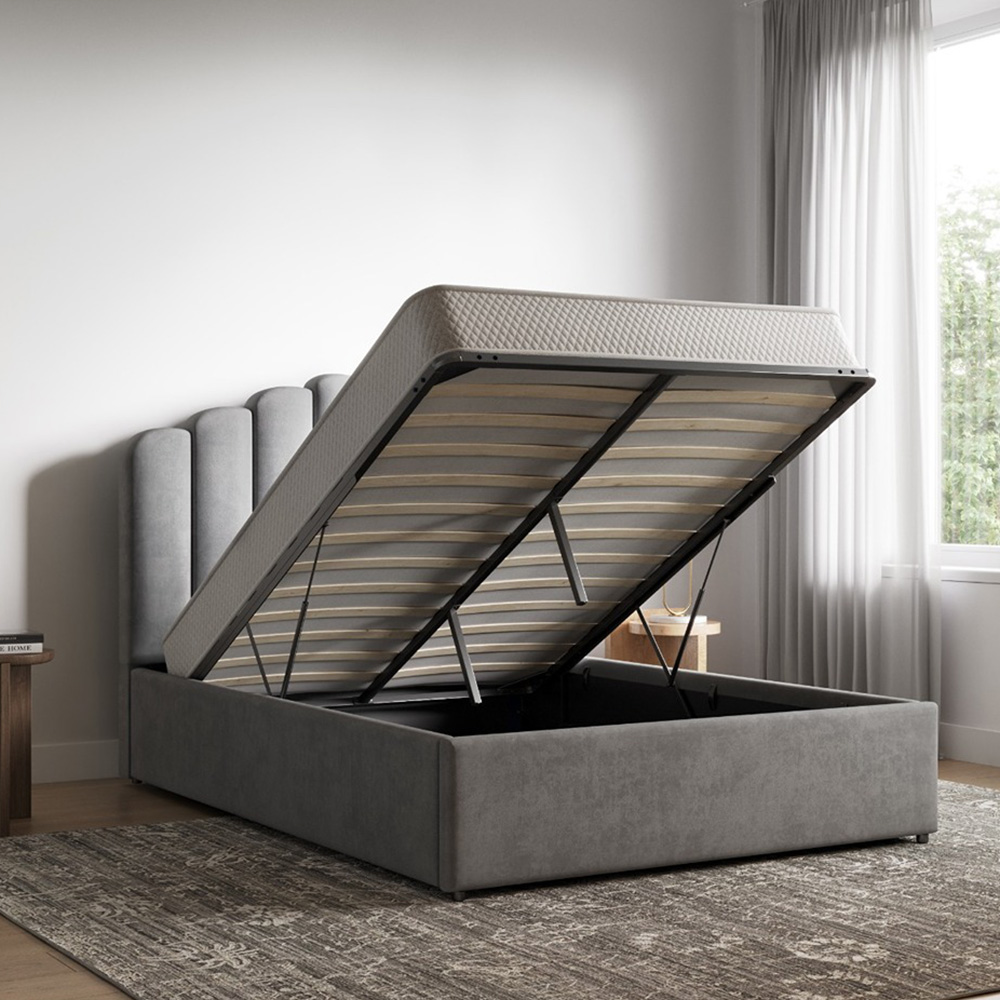 Flair Poseidon Double Silver Velvet Ottoman Bed Image 3