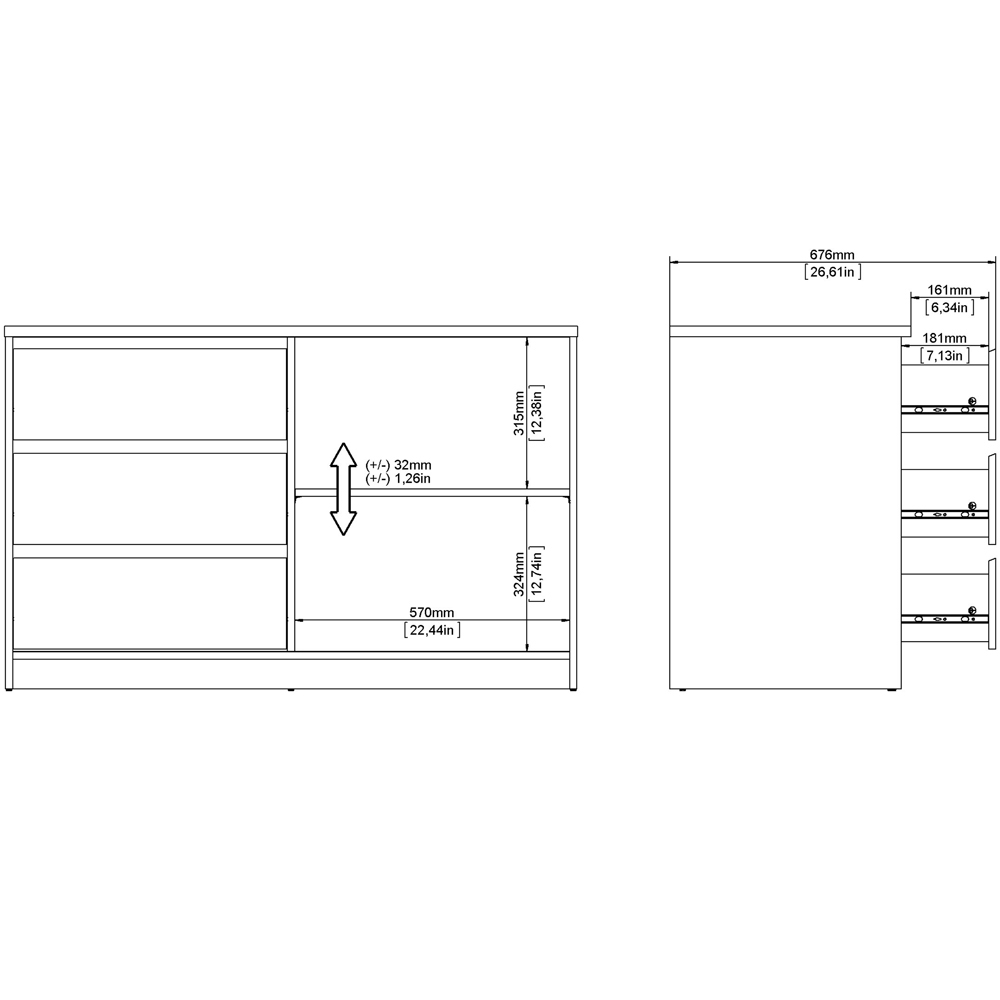 Florence Single Door 3 Drawer Jackson Hickory Oak Sliding Storage Unit Image 8
