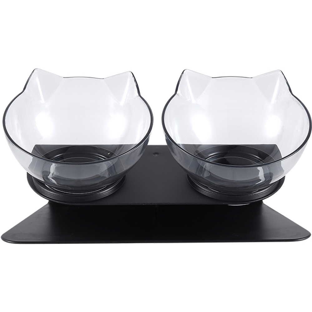 H&O Direct Transparent Double Bowl Elevated Tilted Pet Feeder with Black Stand Image 4