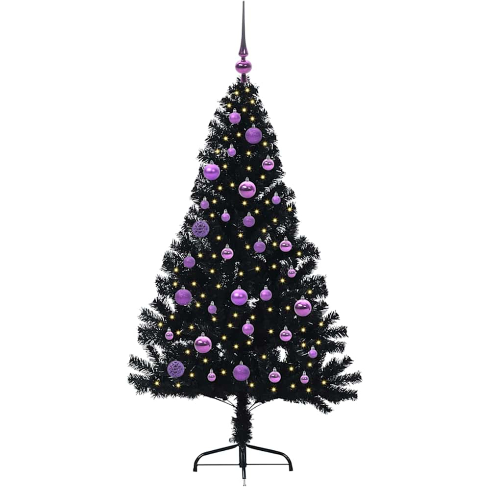 vidaXL Pre-Lit Lilac Baubles Black Artificial Christmas Tree 5ft Image 1