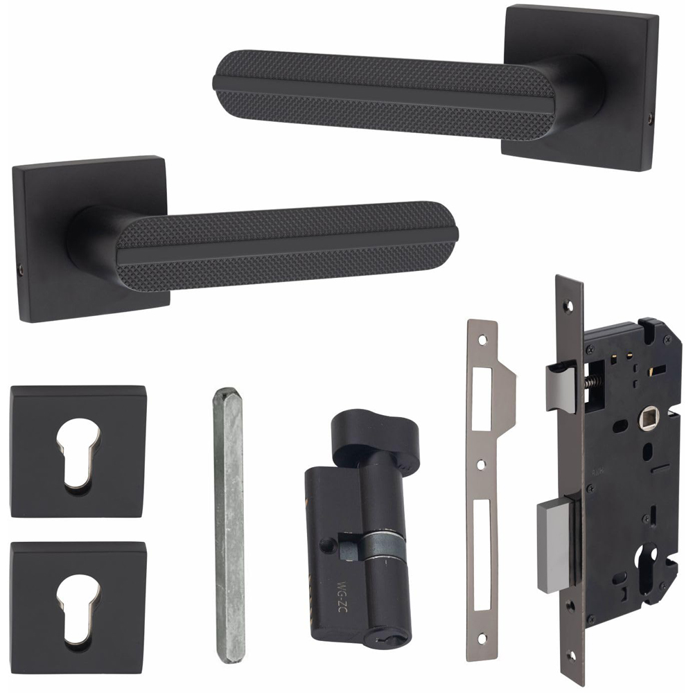 Golden Grace Matt Black Modern Lima Euro Lock Handle Set Image 1