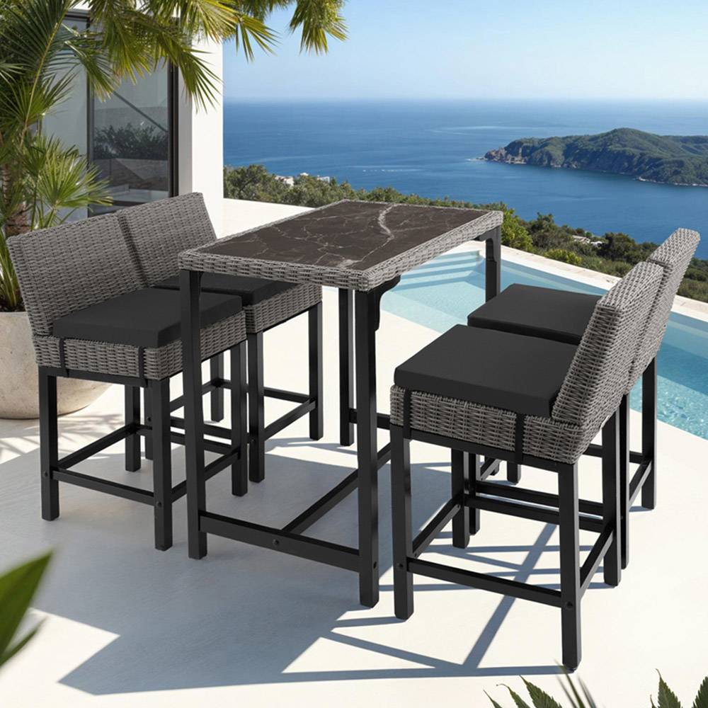 tectake 4 Seater Grey Polyrattan Garden Bar Bistro Table Image 1