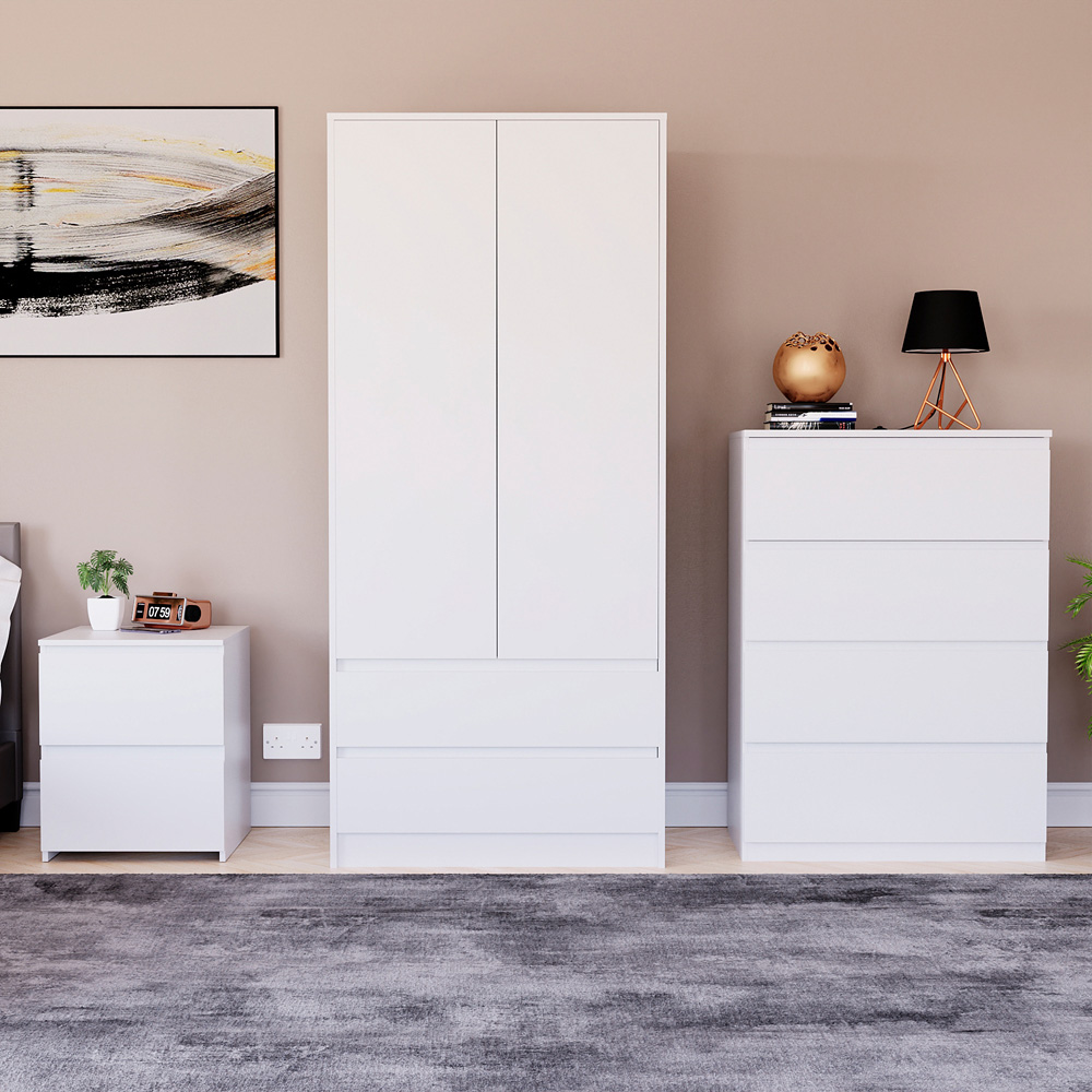 Vida Designs Denver White 3 Piece Bedroom Furniture Set Image 1