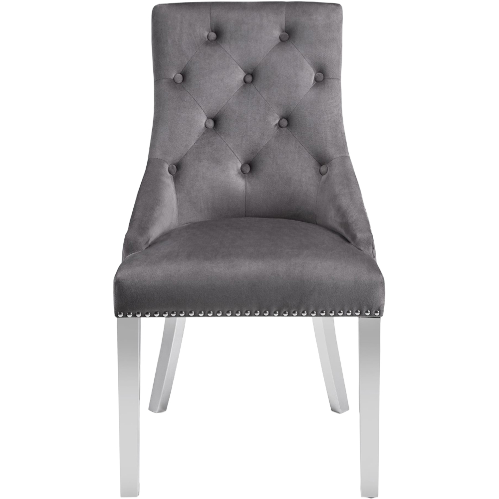 Julian Bowen Gladstone Set of 2 Grey and Chrome Velvet Lion Head Dining Chairs Image 4