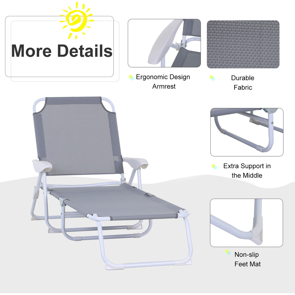 Outsunny Grey 4 Level Adjustable Folding Sun Lounger Image 4