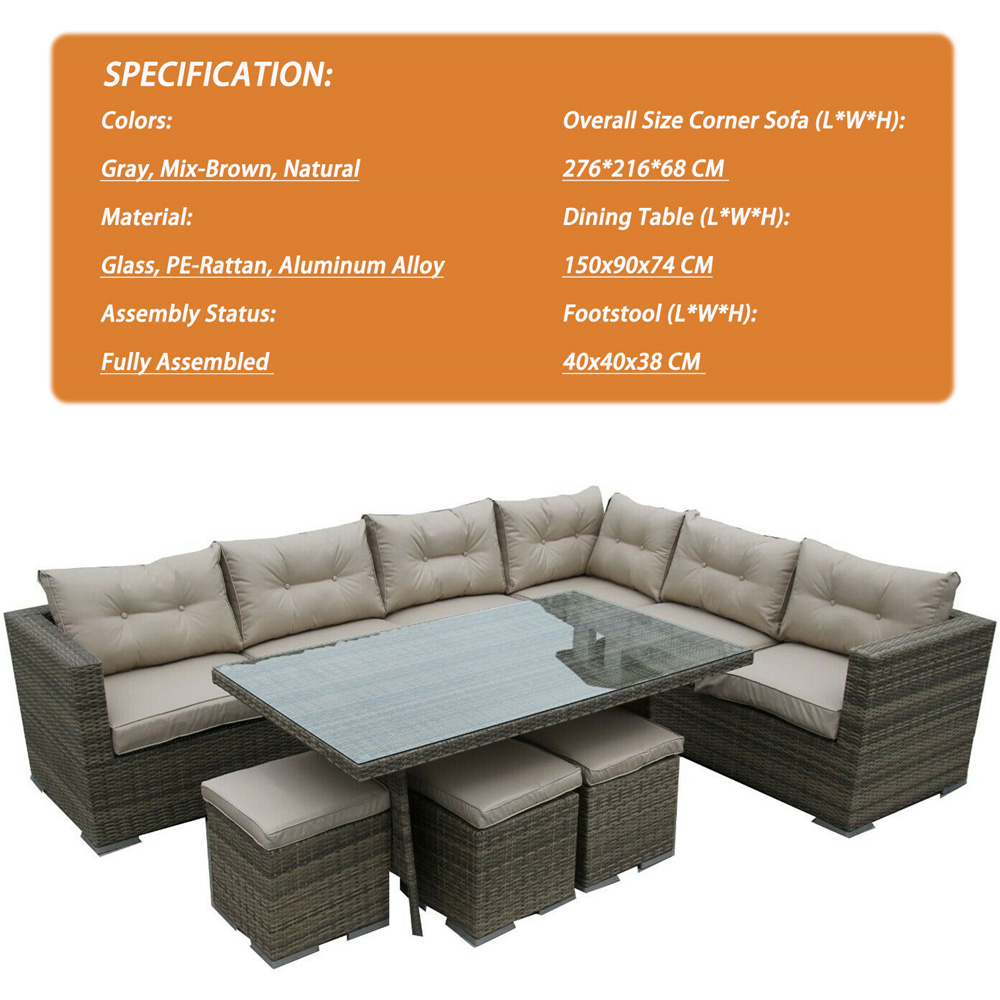 Furniture One 9 Seater Natural Rattan Garden Corner Sofa Set Image 3