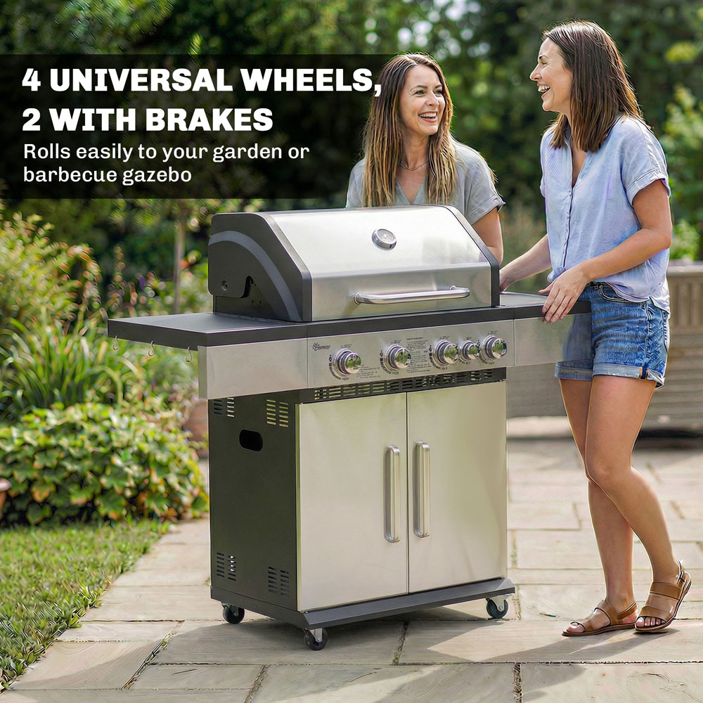 Outsunny Silver and Black 4+1 Burner Portable Gas BBQ Grill with Side Table Image 7