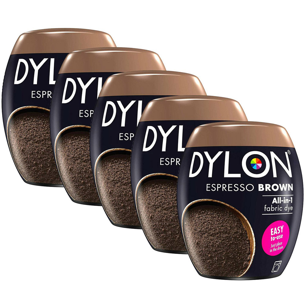 Dylon Espresso Brown Washing Machine Fabric Dye Pod 350g 5 Pack Image 1