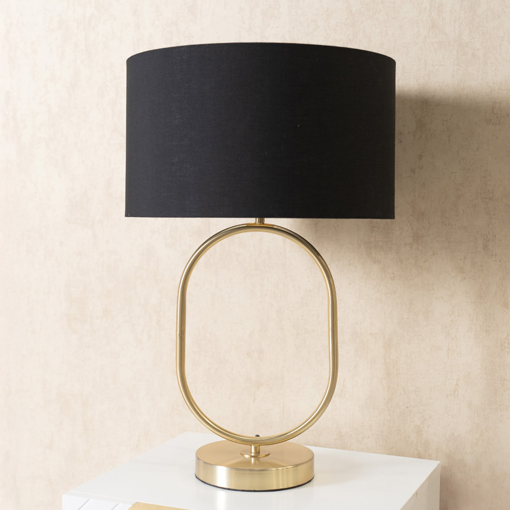 ValueLights Antonia Black Fabric Drum Lamp Shade Brushed Gold Oval LED Table Lamp Image 3