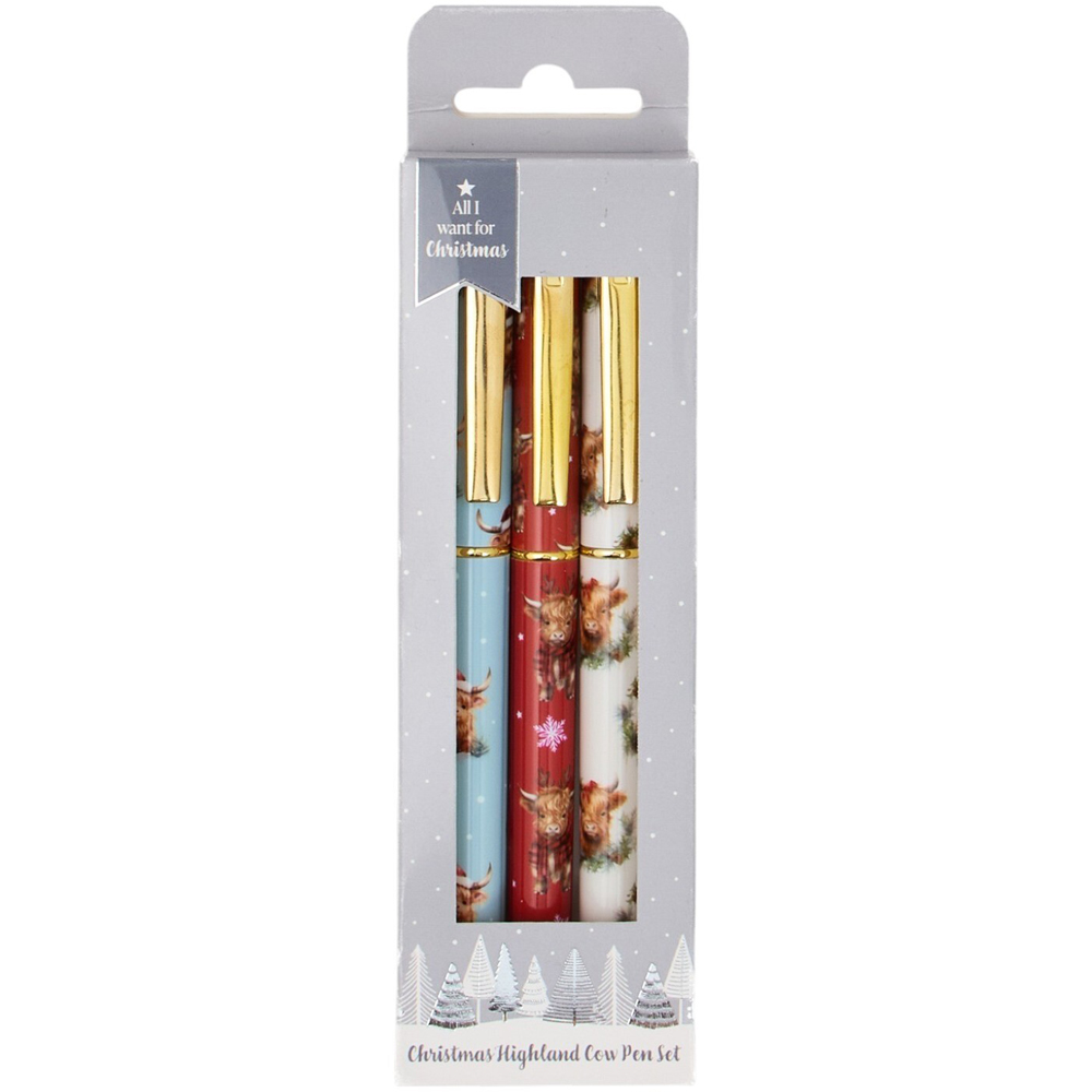 Pack of 3 Christmas Highland Cow Pens Image 1