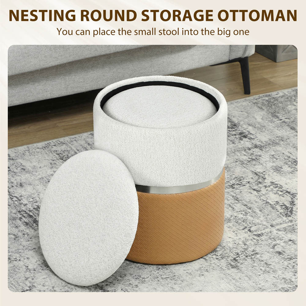 Portland Cream and Brown Round Ottoman Footstool Set of 2 Image 7