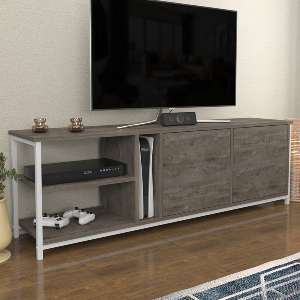 Decorotika Primrose 2 Door 3 Shelf White Wenge TV Stand for 72 inch TV Image 1