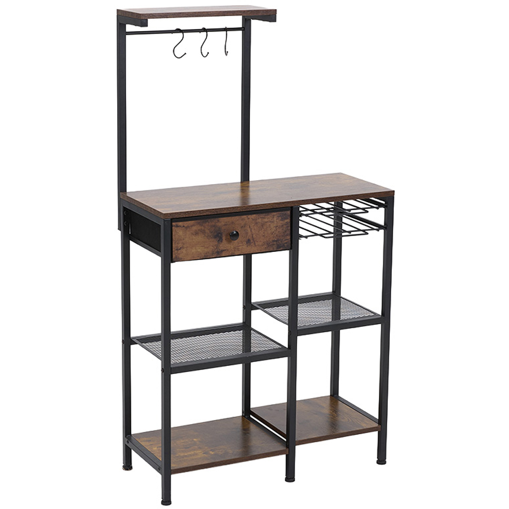 Living and Home Single Drawer 4 Shelf Wood and Metal Coffee Station with Hanging Rail Image 2