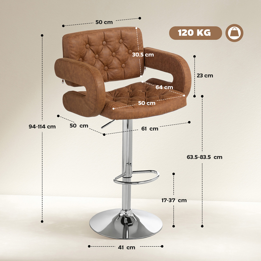 Portland Brown PU Leather Height Adjustable Swivel Bar Stool Image 9