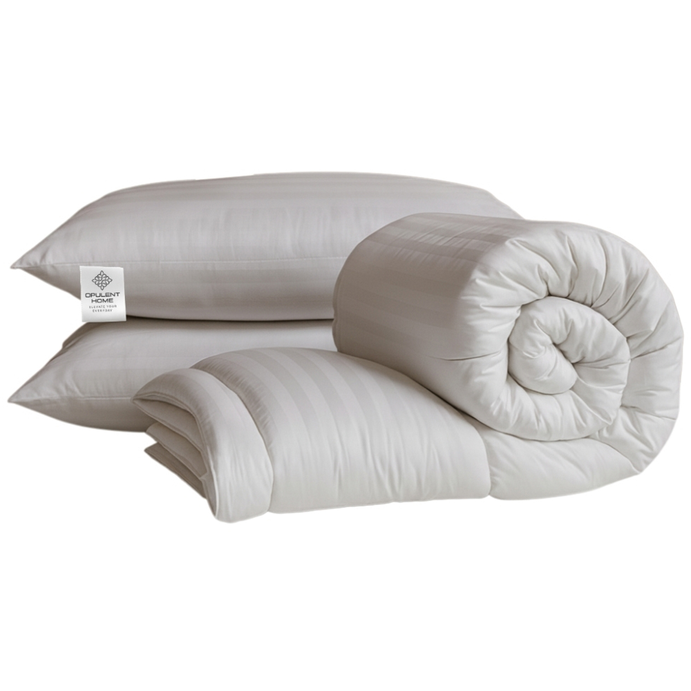Opulent Home Super King Size White Striped Summer Hollowfibre Duvet Set 1.5 Tog Image 1
