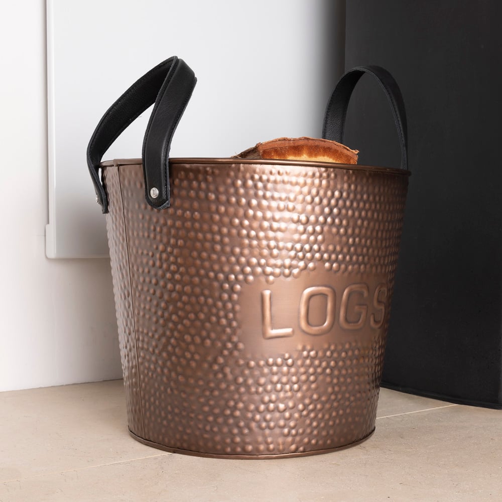 Charles Bentley Small Black Embossed Hammered Firewood Bucket Image 5