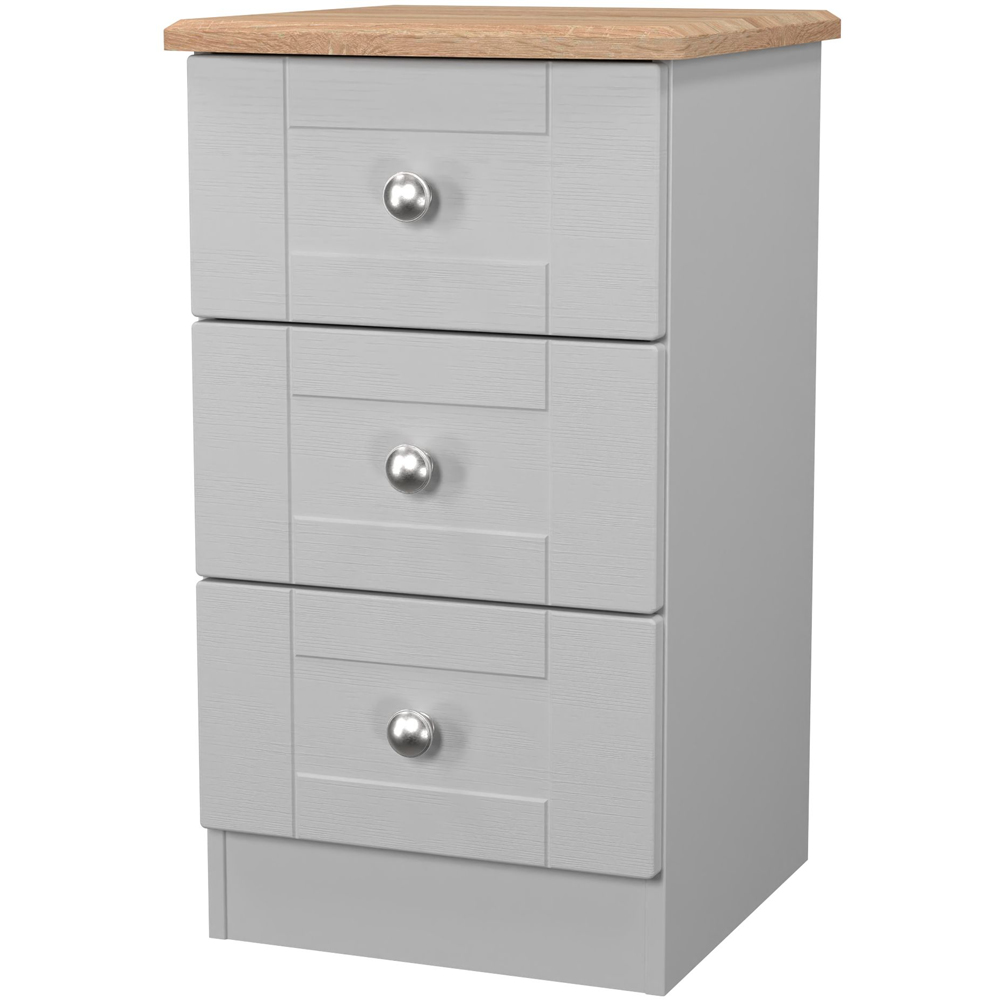 Crowndale Sussex 3 Drawer Grey Ash and Bardolino Oak Bedside Cabinet Ready Assembled Image 3