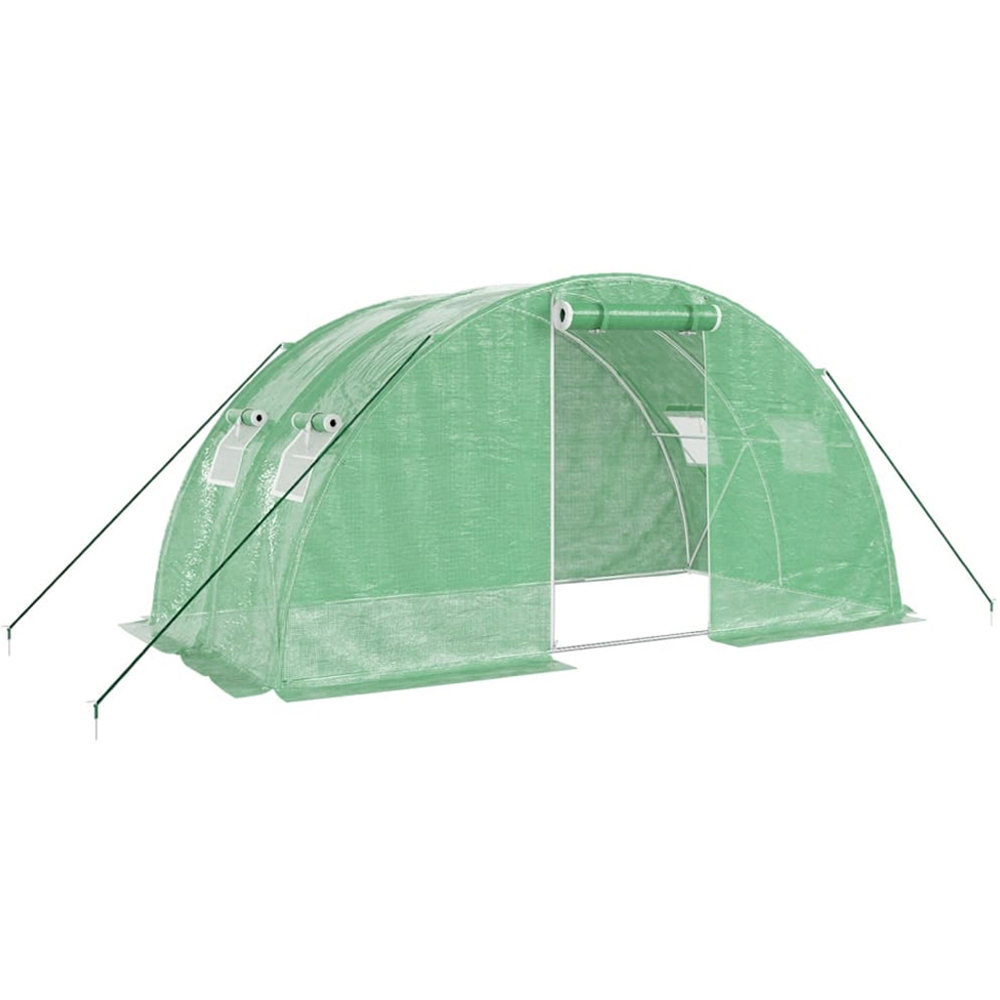 vidaXL Green Polyethylene Galvanised Steel Frame 13.1 x 6.5ft Greenhouse Image 1