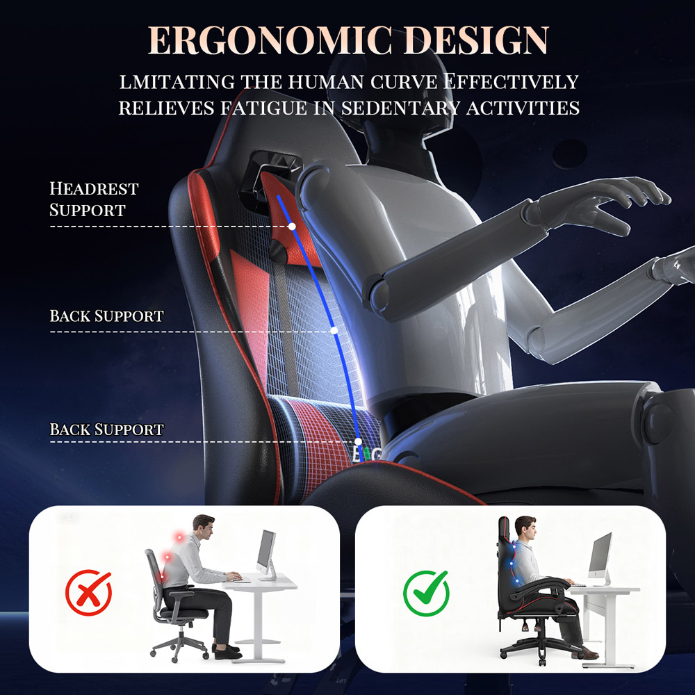 Rattrix Red Reclining Gaming Chair with Massage Lumbar Cushion and Footrest Image 8