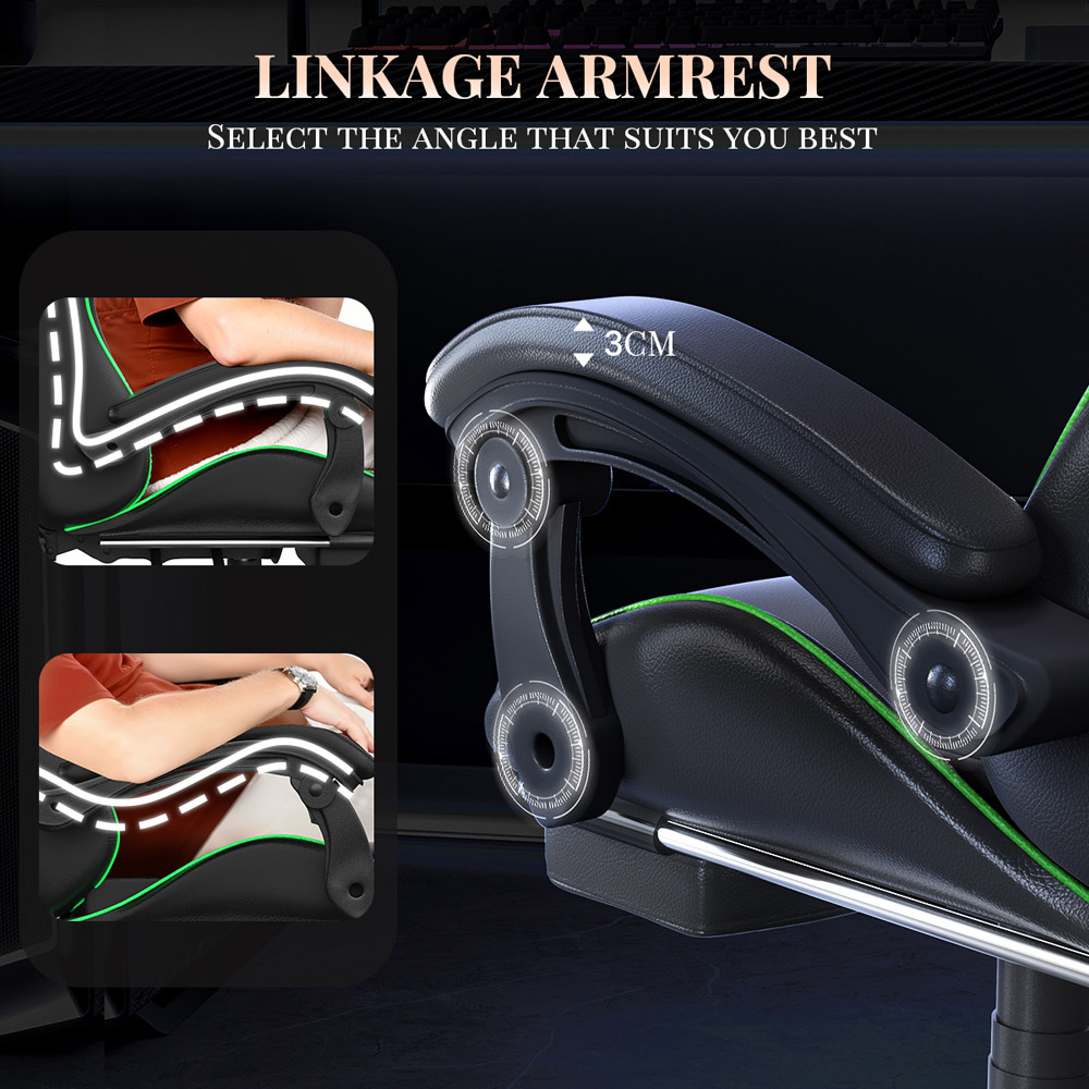 Rattrix Green Reclining Gaming Chair with Massage Lumbar Cushion and Footrest Image 7