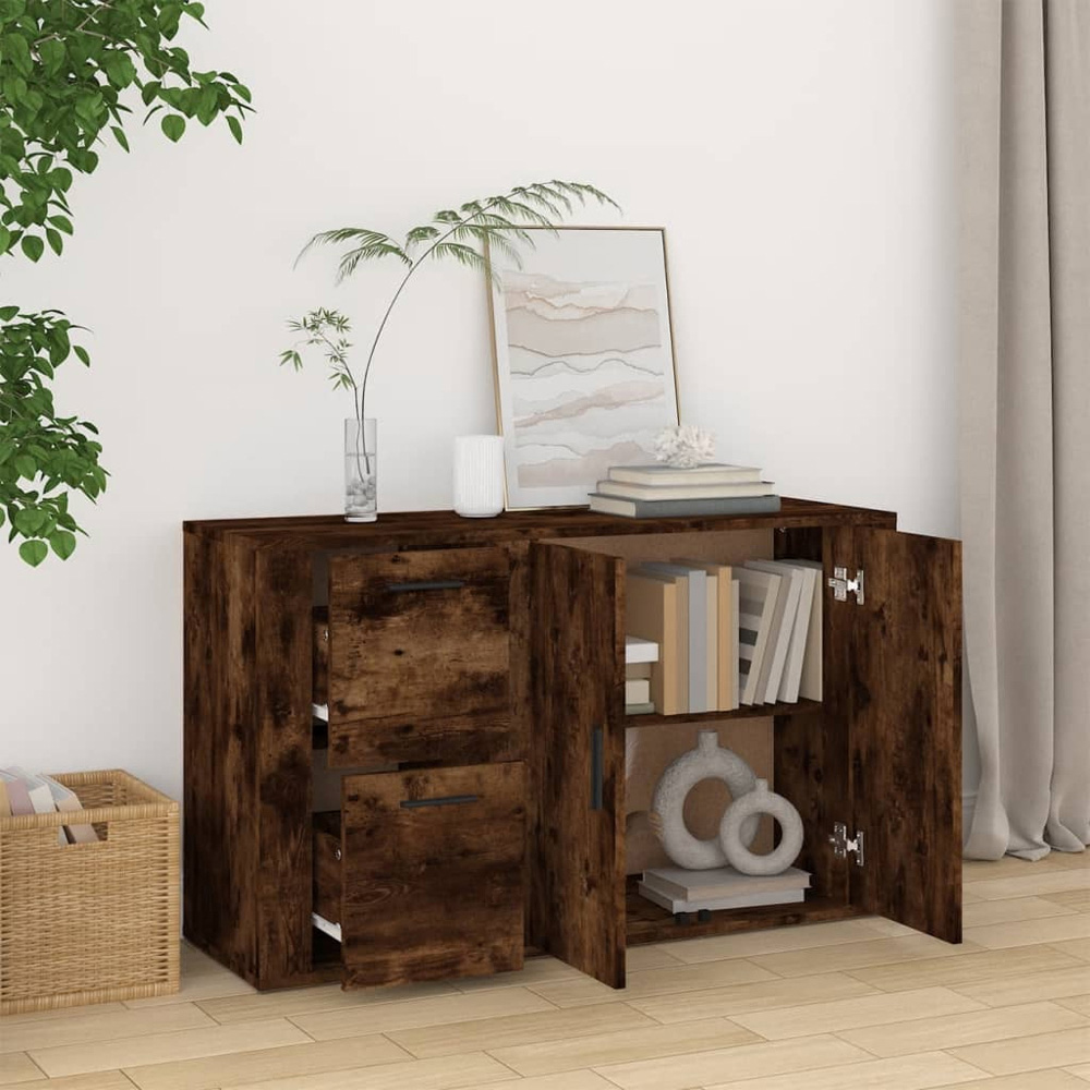 vidaXL 2 Door 2 Drawer Smoked Oak Sideboard Image 3