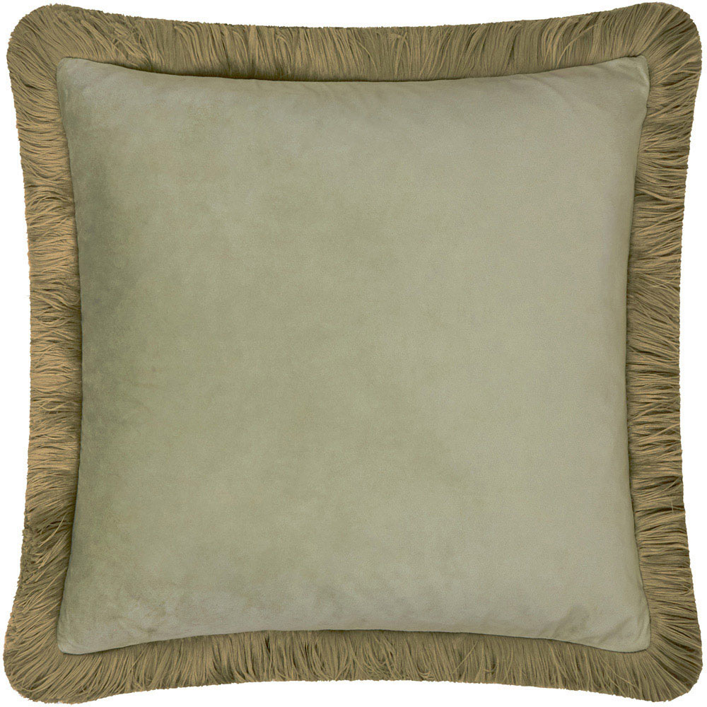 Furn Halo Fringed Green and Sage Velvet Cushion 50 x 50cm Image 1