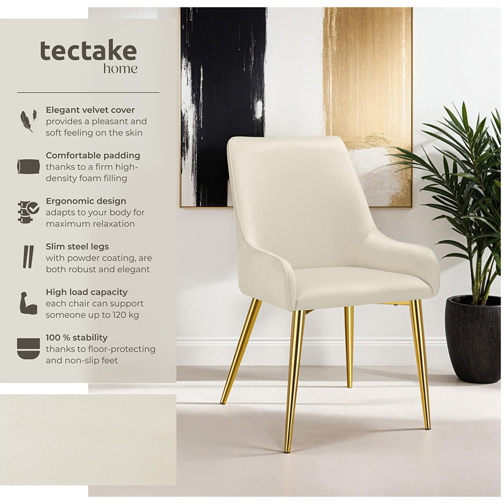 tectake Avane Set of 4 Beige Velvet High Backrest Dining Chair Image 6