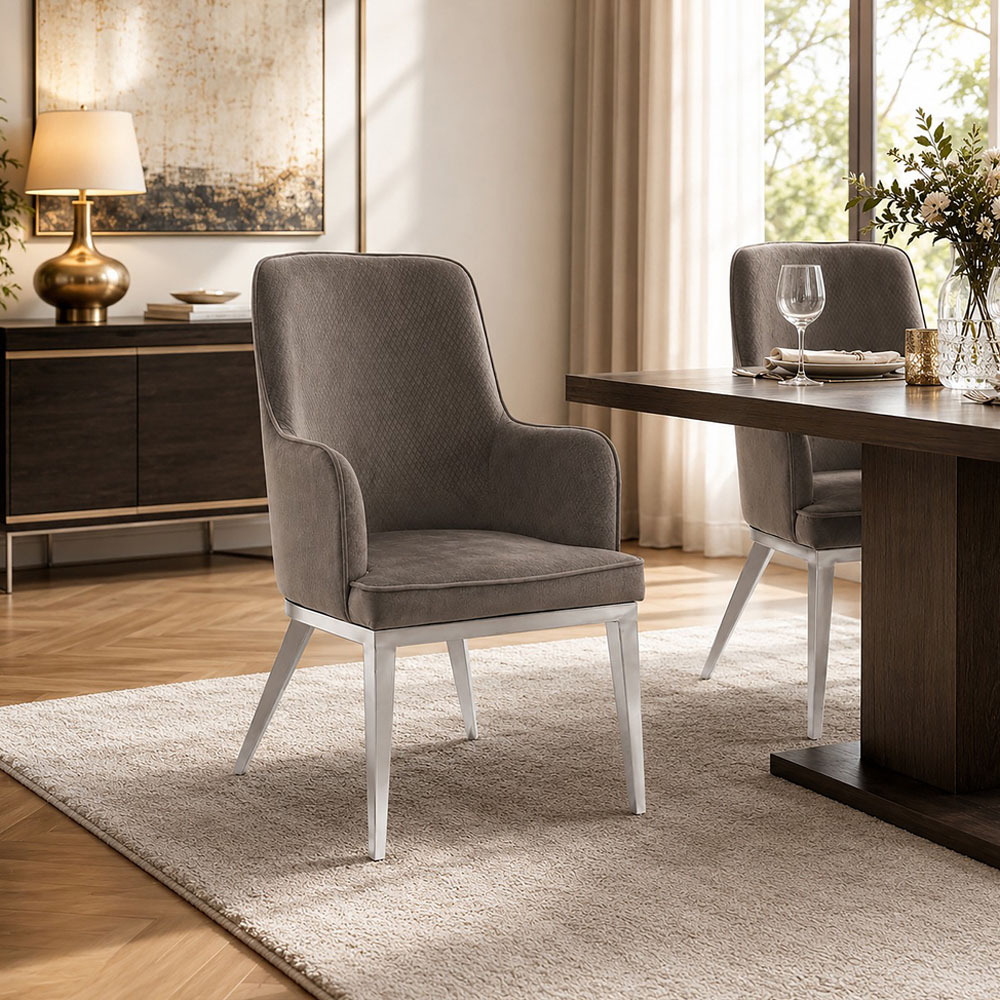 Premier Housewares Eliza Grey Velvet Dining Chair with Silver Legs Image 3